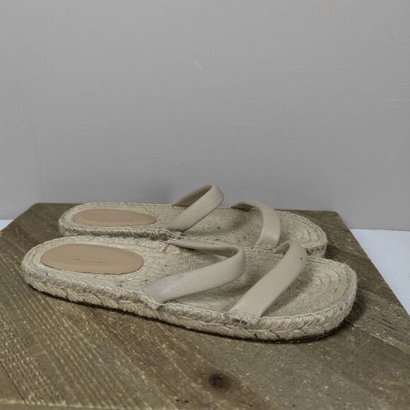 Everlane Leather Espadrille Sandals Size 8 New Flat Jute Sole Beige Minimalist S - Picture 2 of 8